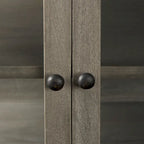 Arelius Light Brown Solid Wood w/ Black Iron Frame & 2 Glass Doors Accent Cabinet - 36.0L x 18.0W x 32.0H