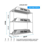 3 Tier Wire Shelving Unit, 1050 LBS NSF Height Adjustable Garage Storage Shelves, Heavy Duty Storage Wire Rack Metal Shelves