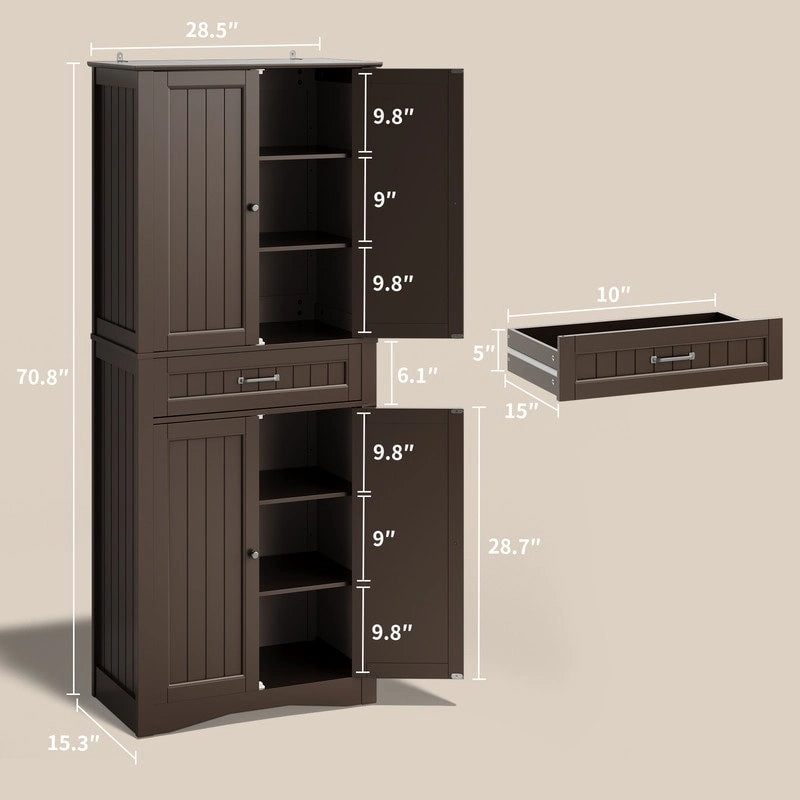 71Kitchen Pantry Storage Cabinet, Storage Cabinet Buffet, Freestanding Kitchen Storage Cabinet with 4 Adjustable Shelves