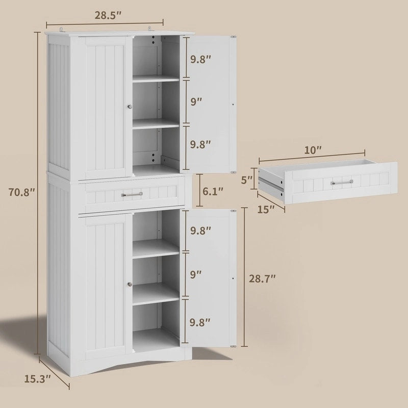 71Kitchen Pantry Storage Cabinet, Storage Cabinet Buffet, Freestanding Kitchen Storage Cabinet with 4 Adjustable Shelves
