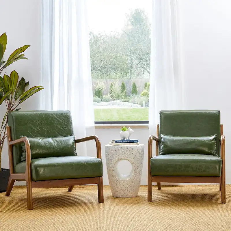 Glitzhome Set of 2 30.75 H Mid-Century Modern PU Leather Accent Chairs with Cushion - 25.75 W x 33.75 D x 30.75 H
