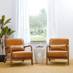 Glitzhome Set of 2 30.75 H Mid-Century Modern PU Leather Accent Chairs with Cushion - 25.75 W x 33.75 D x 30.75 H