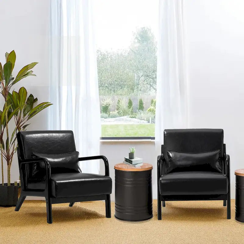 Glitzhome Set of 2 30.75 H Mid-Century Modern PU Leather Accent Chairs with Cushion - 25.75 W x 33.75 D x 30.75 H