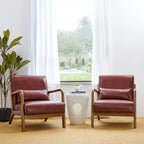 Glitzhome Set of 2 30.75 H Mid-Century Modern PU Leather Accent Chairs with Cushion - 25.75 W x 33.75 D x 30.75 H