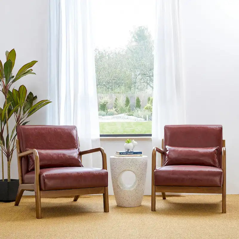 Glitzhome Set of 2 30.75 H Mid-Century Modern PU Leather Accent Chairs with Cushion - 25.75 W x 33.75 D x 30.75 H