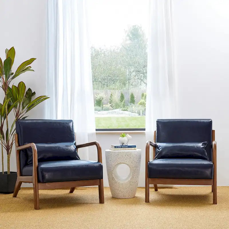 Glitzhome Set of 2 30.75 H Mid-Century Modern PU Leather Accent Chairs with Cushion - 25.75 W x 33.75 D x 30.75 H