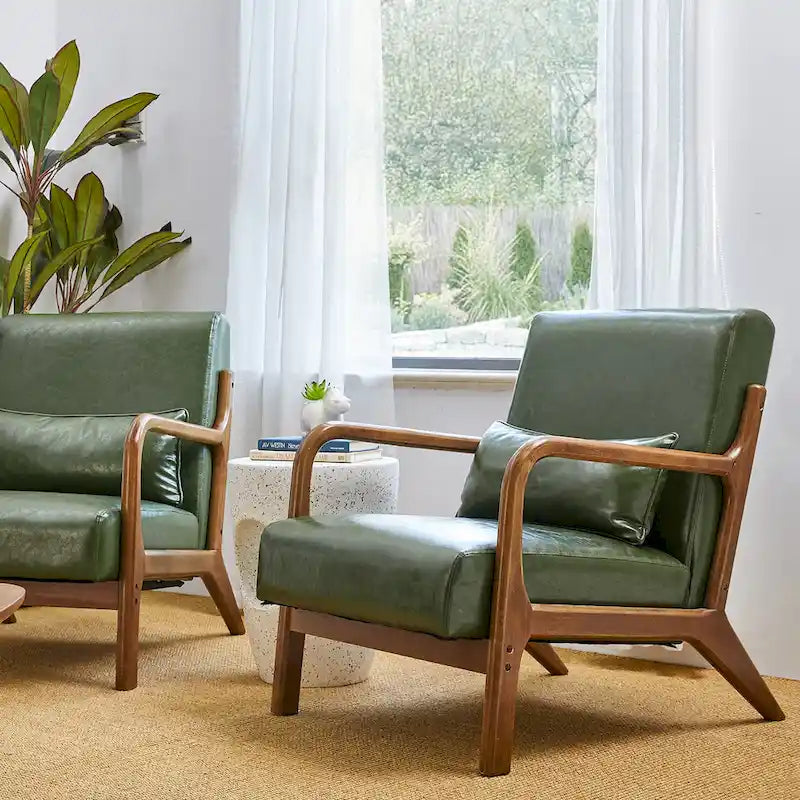 Glitzhome Set of 2 30.75 H Mid-Century Modern PU Leather Accent Chairs with Cushion - 25.75 W x 33.75 D x 30.75 H
