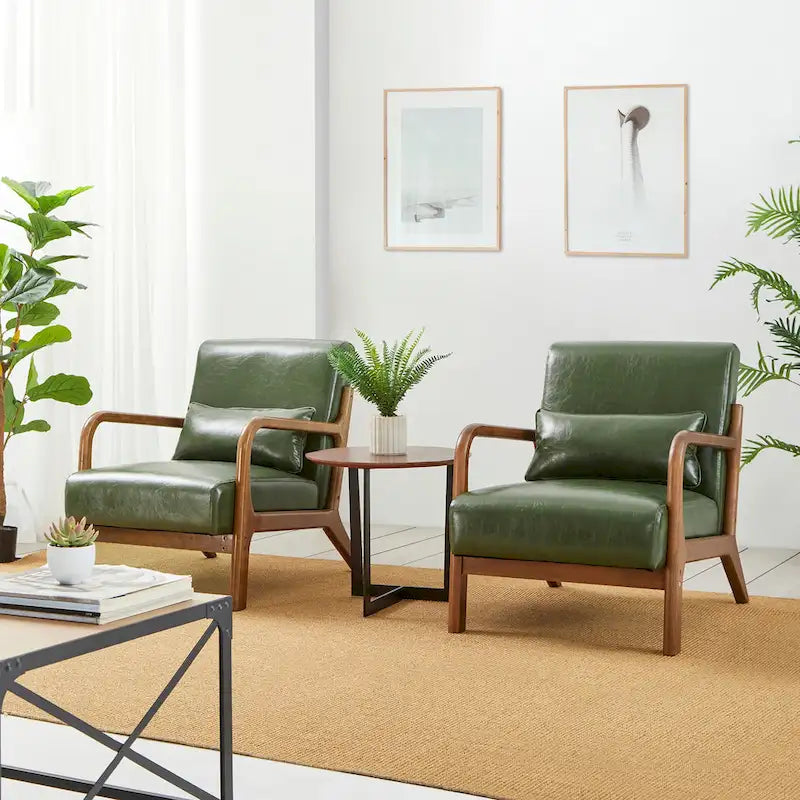 Glitzhome Set of 2 30.75 H Mid-Century Modern PU Leather Accent Chairs with Cushion - 25.75 W x 33.75 D x 30.75 H