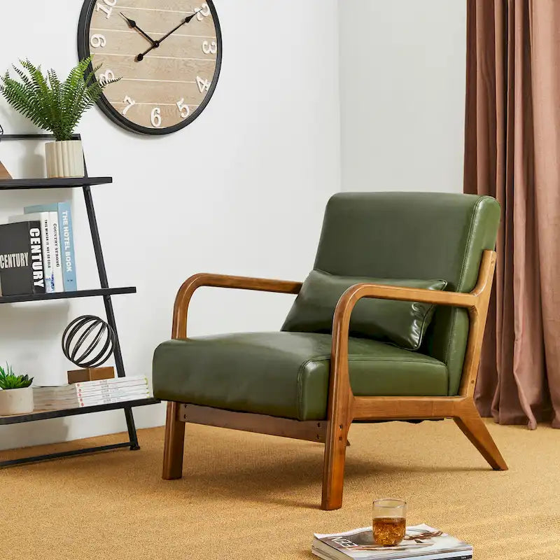 Glitzhome Set of 2 30.75 H Mid-Century Modern PU Leather Accent Chairs with Cushion - 25.75 W x 33.75 D x 30.75 H
