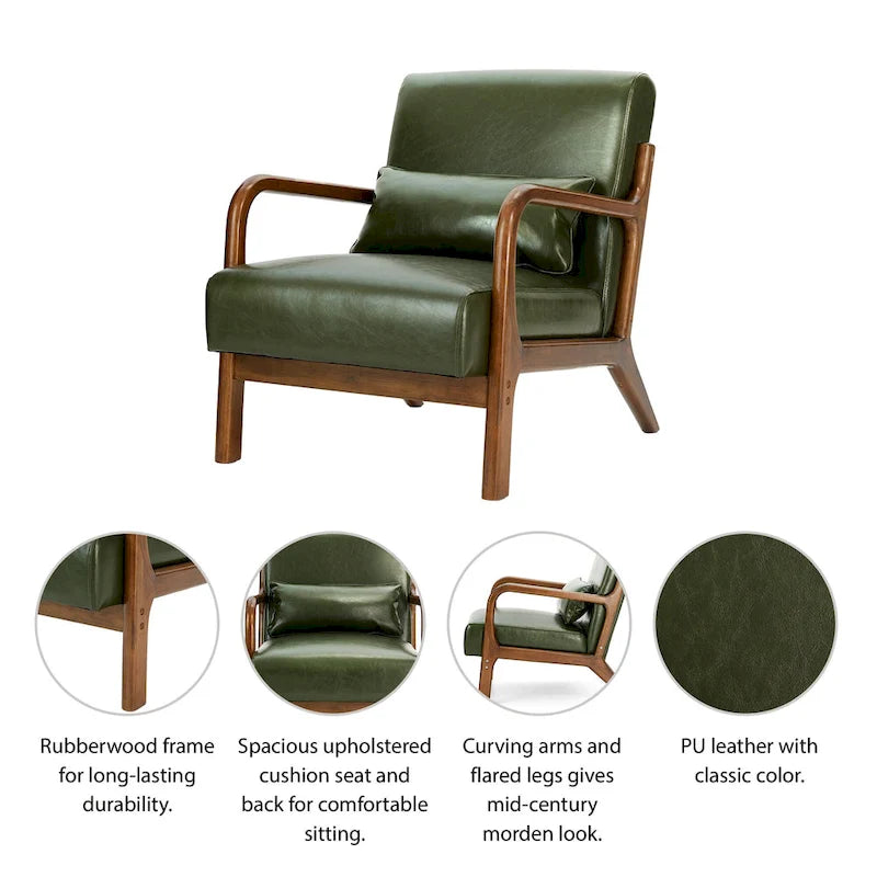 Glitzhome Set of 2 30.75 H Mid-Century Modern PU Leather Accent Chairs with Cushion - 25.75 W x 33.75 D x 30.75 H
