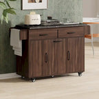 Kitchen Island with Trash Can Storage Cabinet,Kitchen Cart with Drop Leaf
