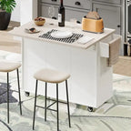 Kitchen Island with Trash Can Storage Cabinet,Kitchen Cart with Drop Leaf