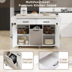 Kitchen Island with Trash Can Storage Cabinet,Kitchen Cart with Drop Leaf