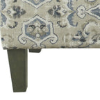 Medallion Print Fabric Upholstered Wooden Bench With Hinged Storage, Large, Blue and Cream