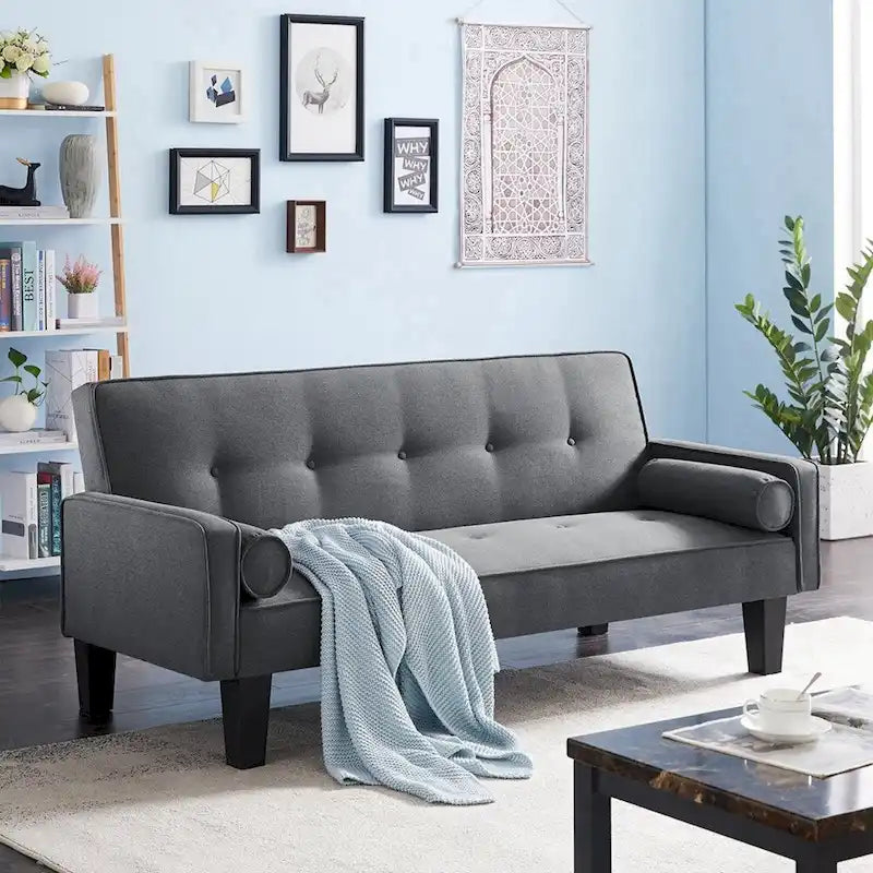 Living room sofa convertible into sofa bed includes two pillows