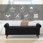 62 Bedroom Tufted Button Storage Bench, Linen Upholstered Ottoman