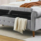 62 Bedroom Tufted Button Storage Bench, Linen Upholstered Ottoman
