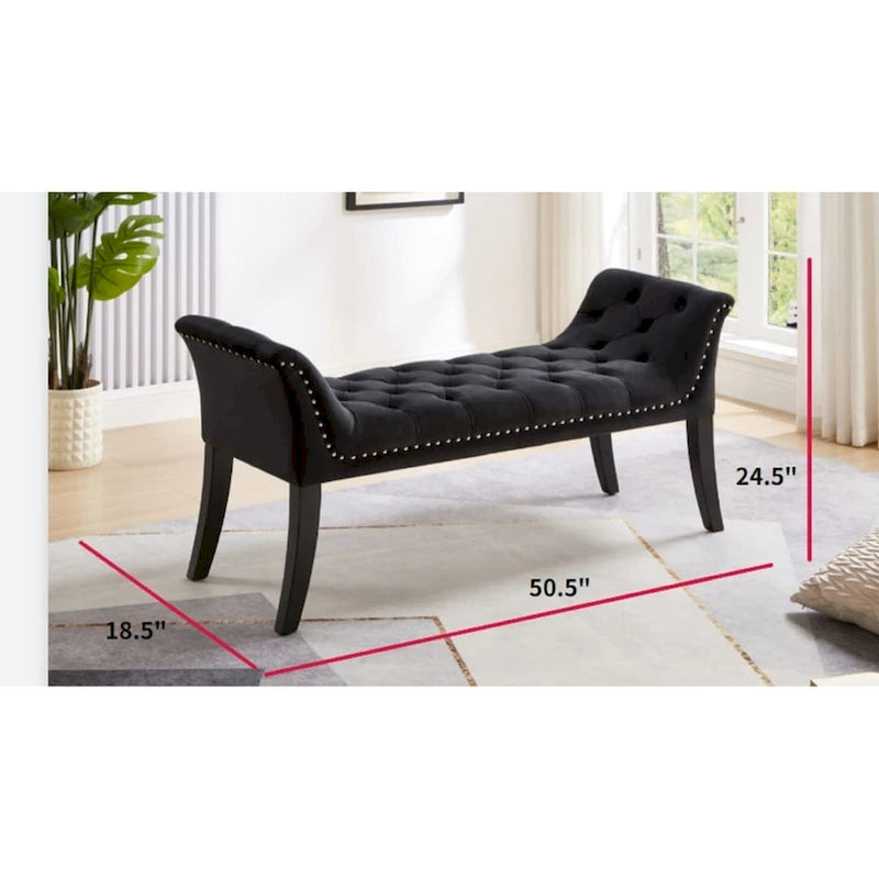 Upholstered Footrest Stool Rectangular Velvet fabric Accent Bench - 50.00L * 18.50W * 24.50H