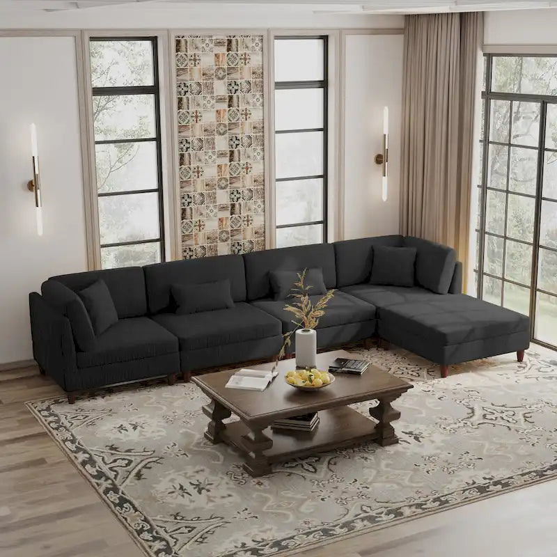 Corduroy Modular Sectional 5 Piece Sofa with Ottoman