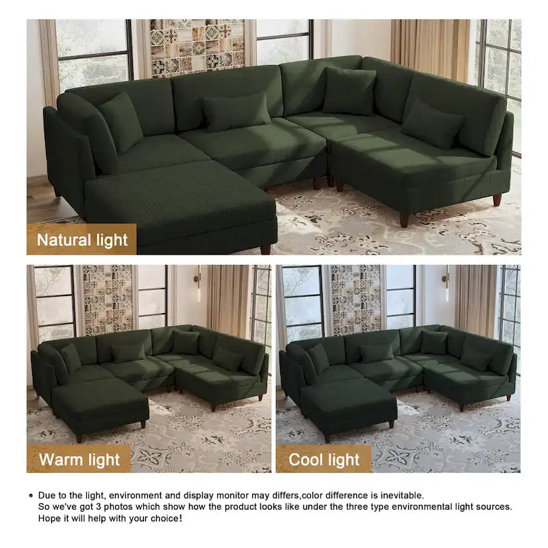 Corduroy Modular Sectional 5 Piece Sofa with Ottoman