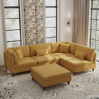 Corduroy Modular Sectional 5 Piece Sofa with Ottoman