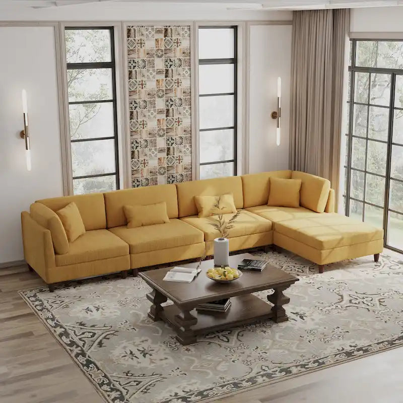 Corduroy Modular Sectional 5 Piece Sofa with Ottoman