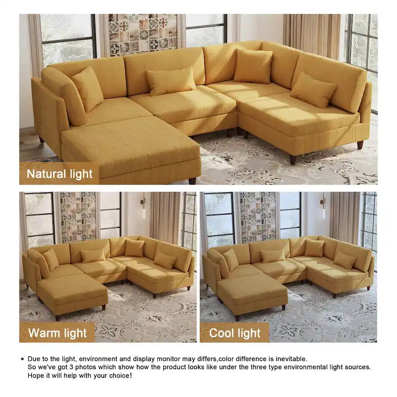 Corduroy Modular Sectional 5 Piece Sofa with Ottoman