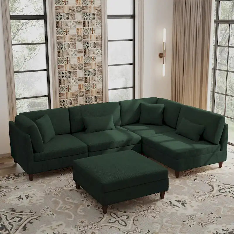 Corduroy Modular Sectional 5 Piece Sofa with Ottoman