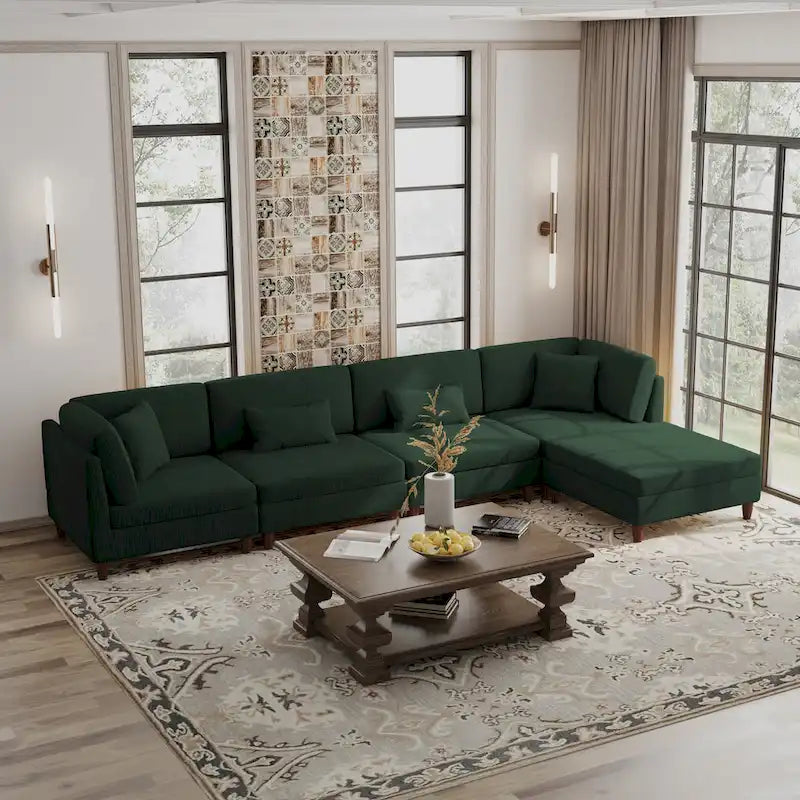 Corduroy Modular Sectional 5 Piece Sofa with Ottoman