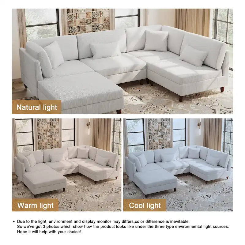 Corduroy Modular Sectional 5 Piece Sofa with Ottoman
