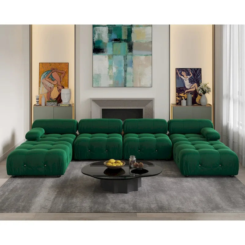 138 Convertible Modular Sectional Sofa, U-Shaped Minimalist Velvet Sofas Couches