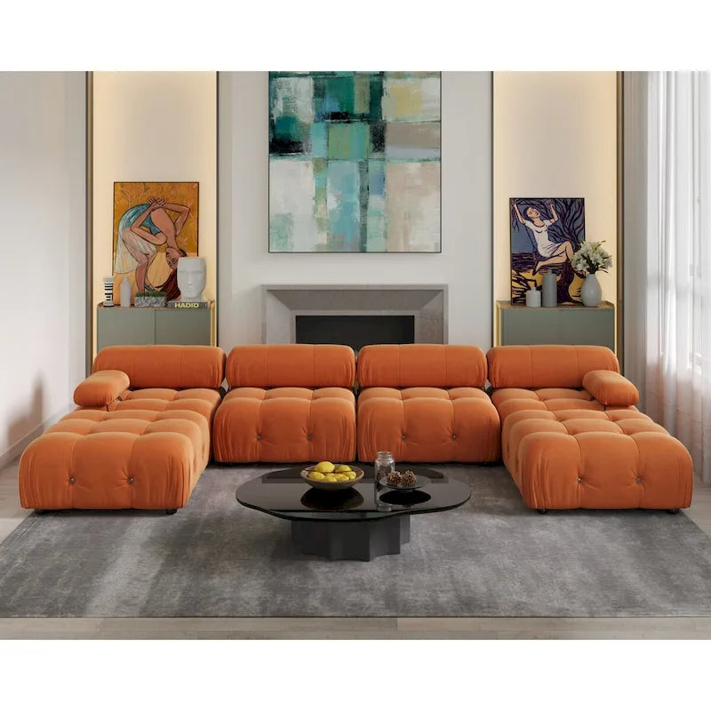 138 Convertible Modular Sectional Sofa, U-Shaped Minimalist Velvet Sofas Couches