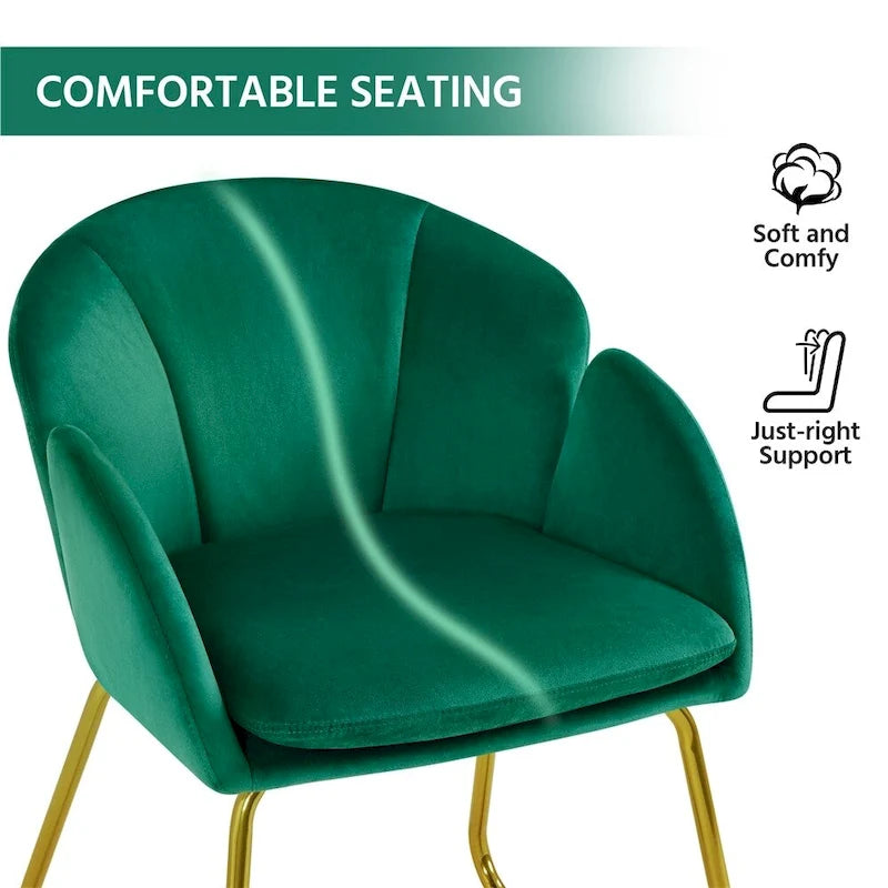 Yaheetech Flower Shape Velvet Armchair Accent Chair with Golden Metal Legs