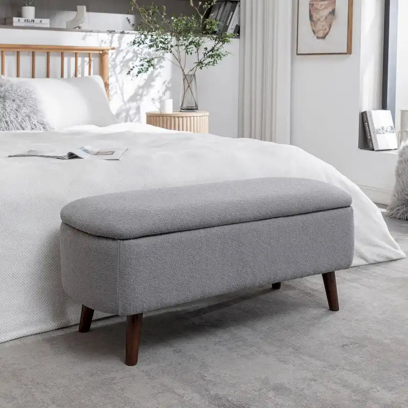 Porthos Home Celia Boucle Fabric Storage Bench with Rubberwood Legs