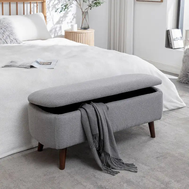 Porthos Home Celia Boucle Fabric Storage Bench with Rubberwood Legs