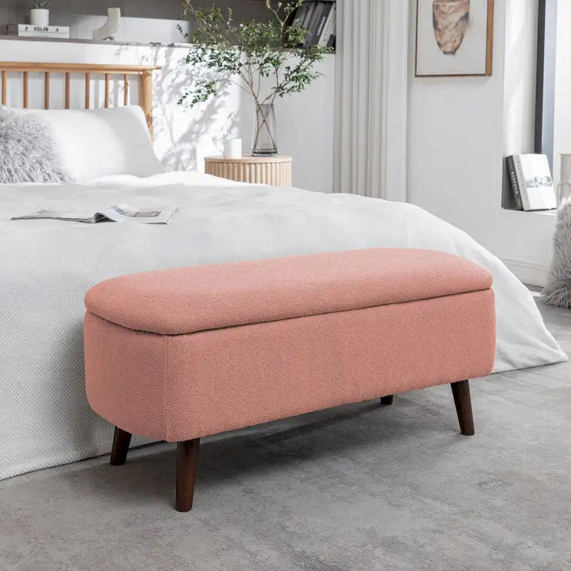 Porthos Home Celia Boucle Fabric Storage Bench with Rubberwood Legs