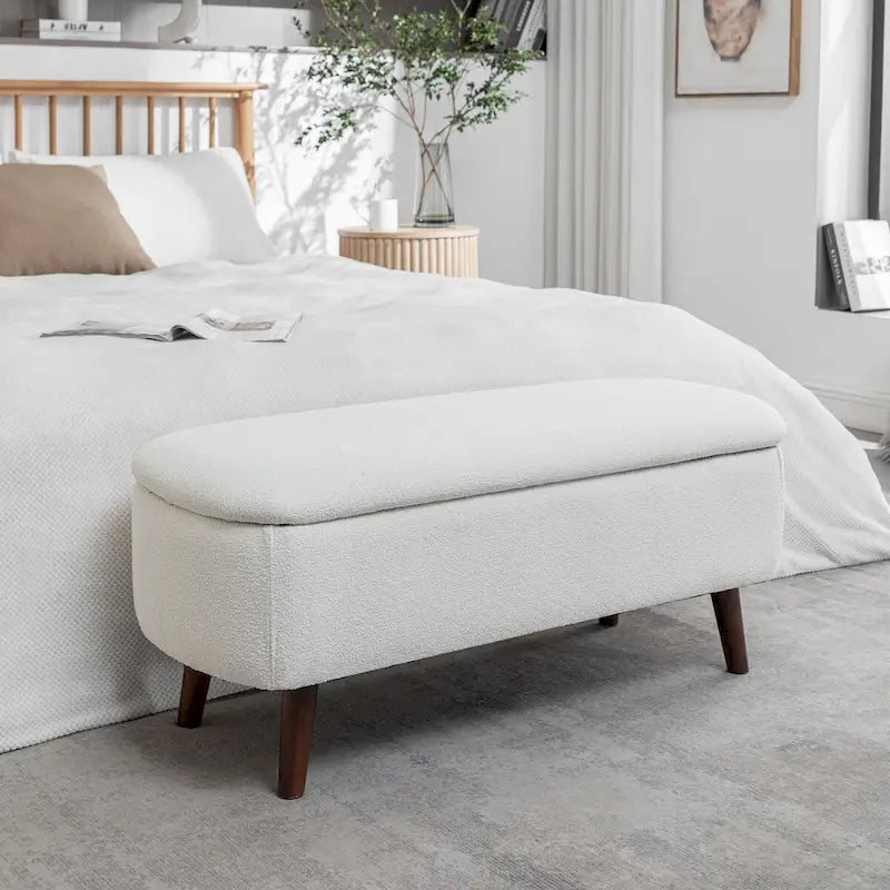Porthos Home Celia Boucle Fabric Storage Bench with Rubberwood Legs