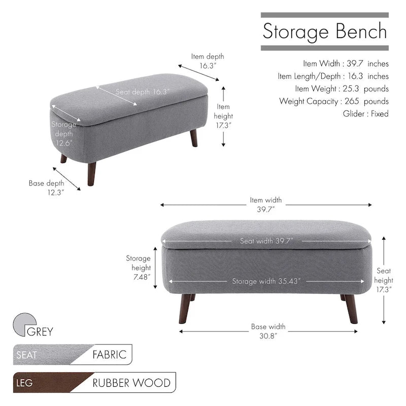 Porthos Home Celia Boucle Fabric Storage Bench with Rubberwood Legs