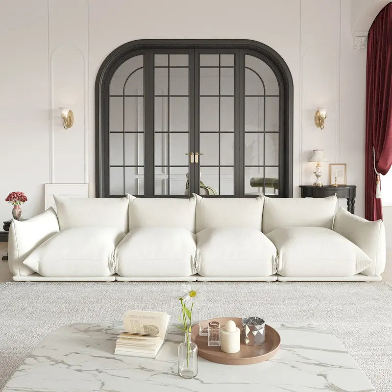 Mid-Century Modern Large 4 Seater Couch, Chenille Sectional Sofa 4 Seats Modular Couches with Thick Cushion