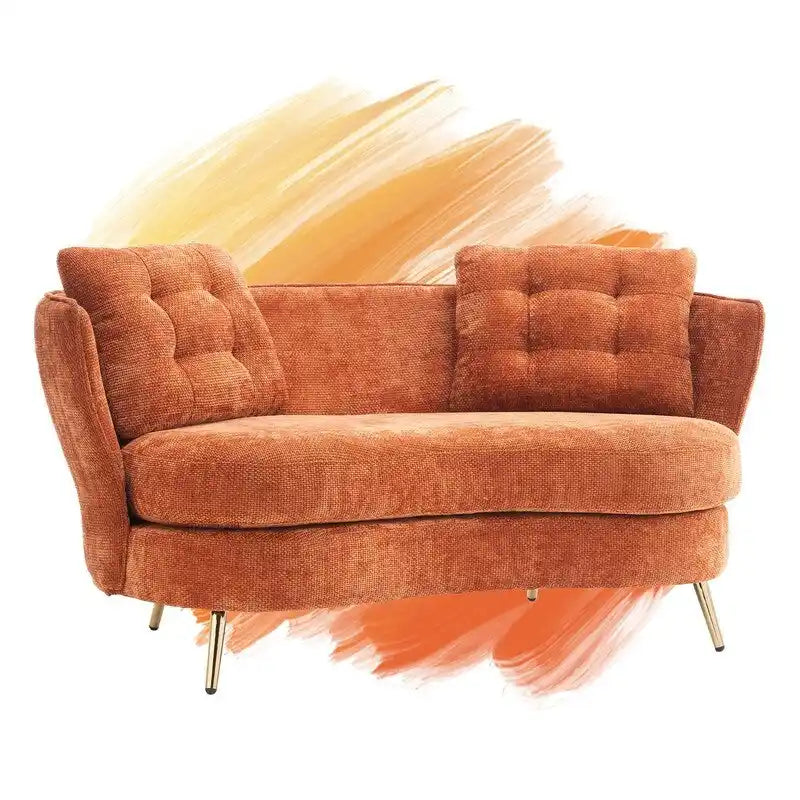 Upholstered Couch with Golden Metal Legs Club Loveseat Sofa for Living Reading Room ,Bedroom ,Apartment, Small Space Dorm