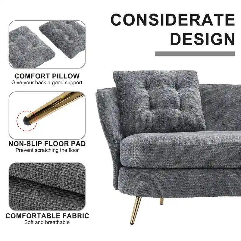 Upholstered Couch with Golden Metal Legs Club Loveseat Sofa for Living Reading Room ,Bedroom ,Apartment, Small Space Dorm