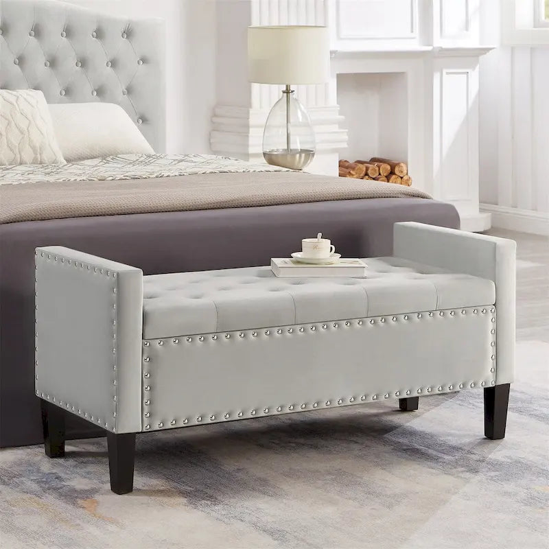 Upholstered Tufted Storage Rectangular Bench