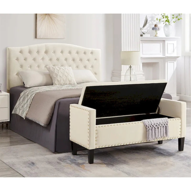 Upholstered Tufted Storage Rectangular Bench
