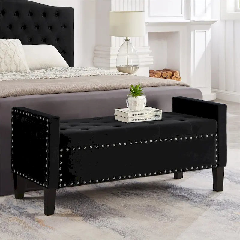 Upholstered Tufted Storage Rectangular Bench