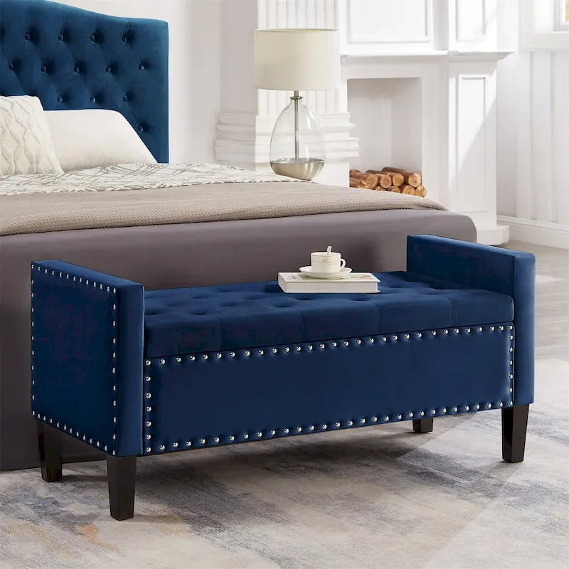 Upholstered Tufted Storage Rectangular Bench