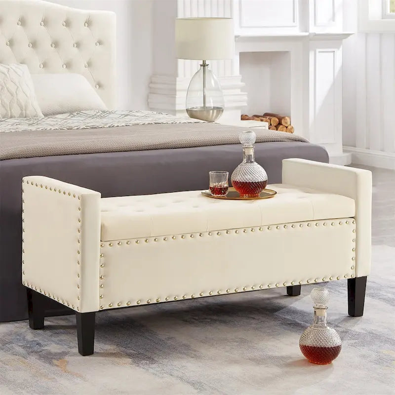 Upholstered Tufted Storage Rectangular Bench