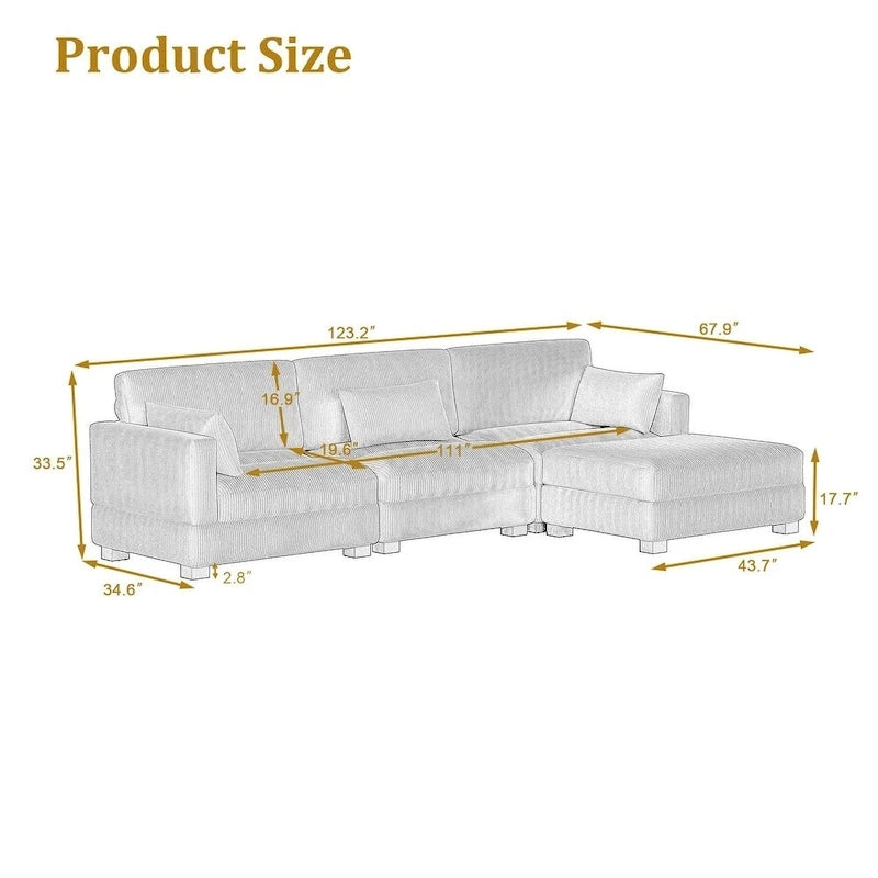 Corduroy Upholstered Modular Sectional Sofa for Living Room