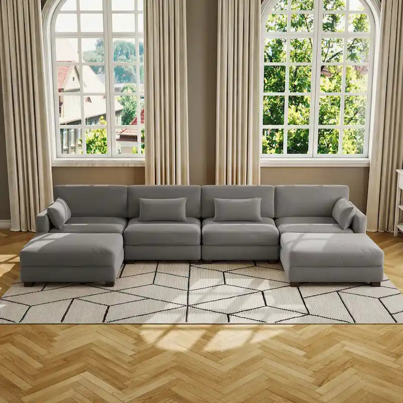 Corduroy Upholstered Modular Sectional Sofa for Living Room