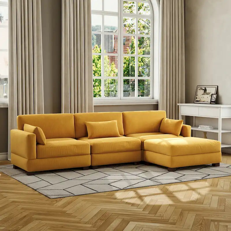 Corduroy Upholstered Modular Sectional Sofa for Living Room