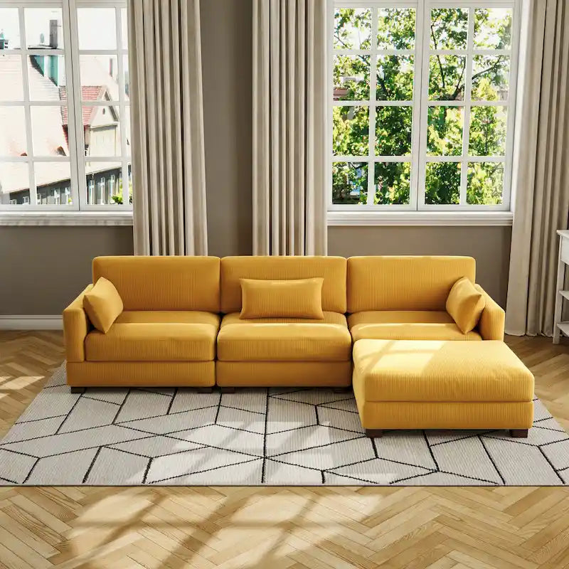 Corduroy Upholstered Modular Sectional Sofa for Living Room
